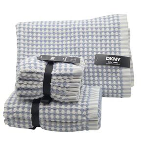 DKNY 8pc Cotton Towel Set 2 Bath 4 Wash 2 Hand  Blue And White Monet Tile Magnet